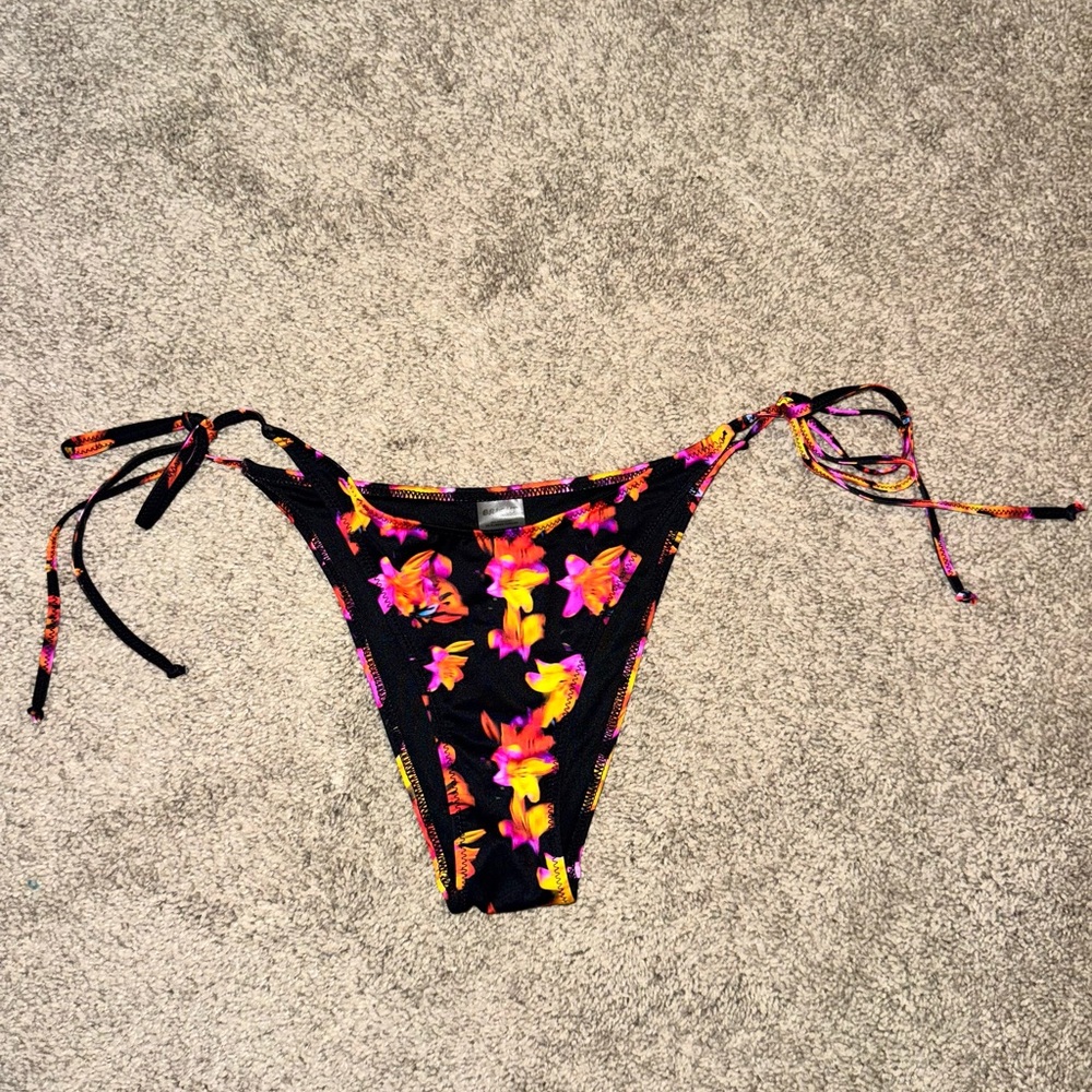 Bright Swimwear Black Floral Tie-Side Bikini Bottom